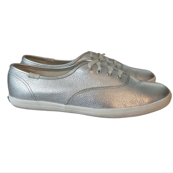 Kate Spasde + Keds Metallic Silver Sneakers Women's Tennis Shoes Size 8 - Picture 5 of 11